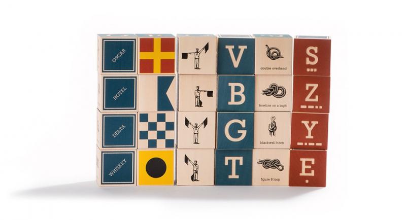 Nautical ABC Wood Blocks w/ canvas bag