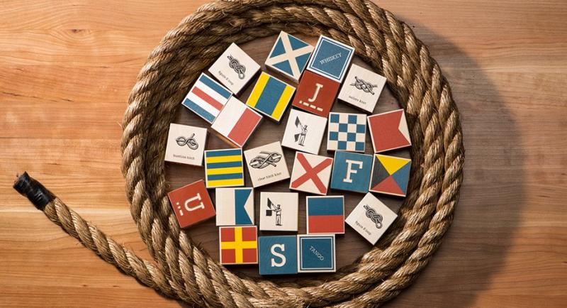 Nautical ABC Wood Blocks w/ canvas bag