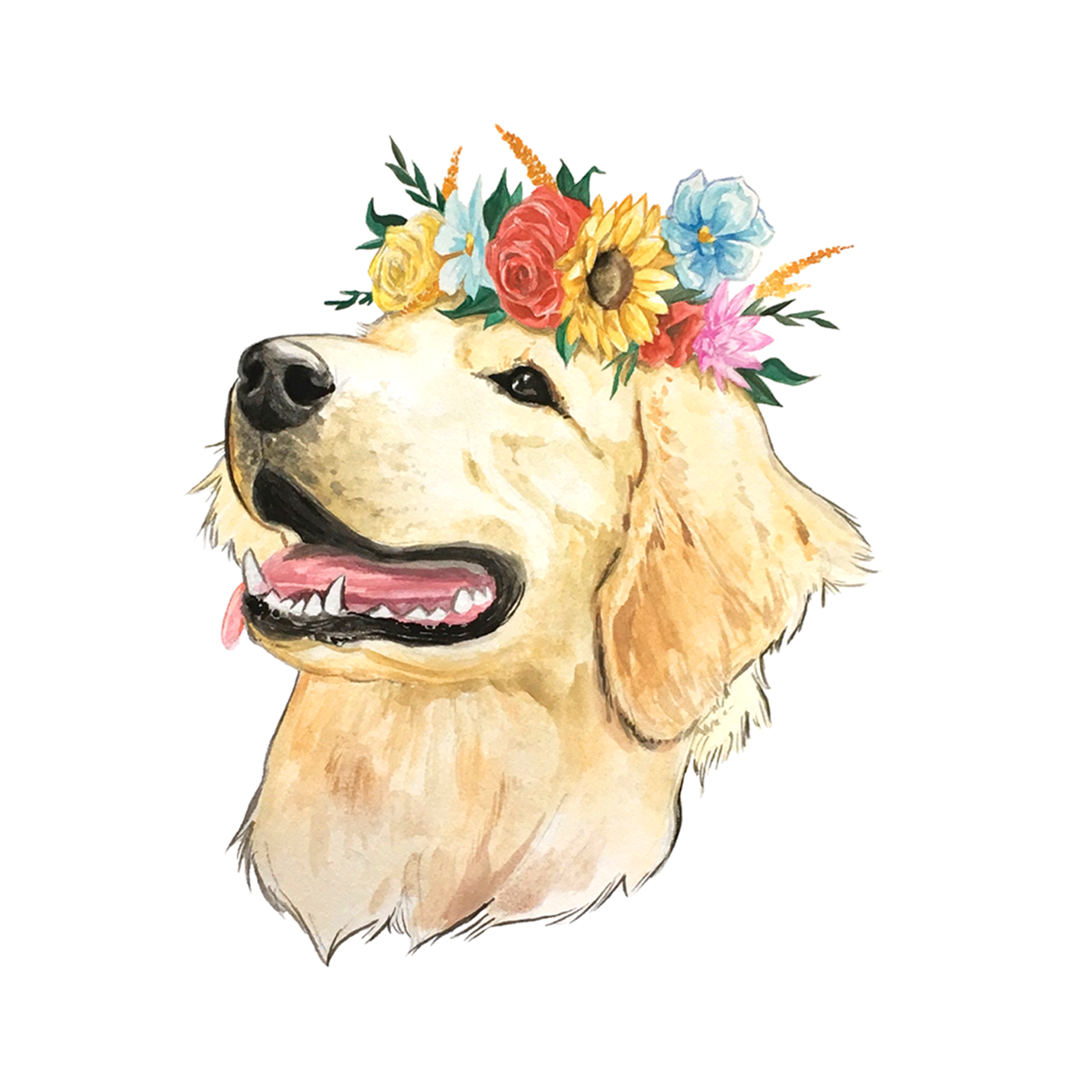 Flower Crown Golden Retriever Sticker