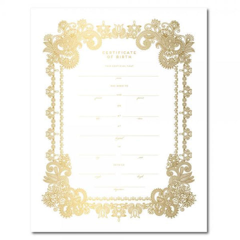 Haute Papier Gold Foil Birth Certificate - Flourished