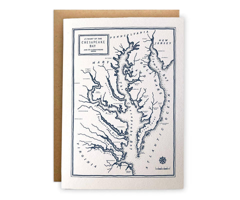 Chesapeake Bay Map Letterpress Greeting Card