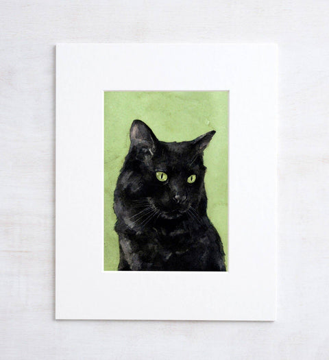 Black Cat Watercolor Painting 5x7 Print: 5x7 (8x10 mat)
