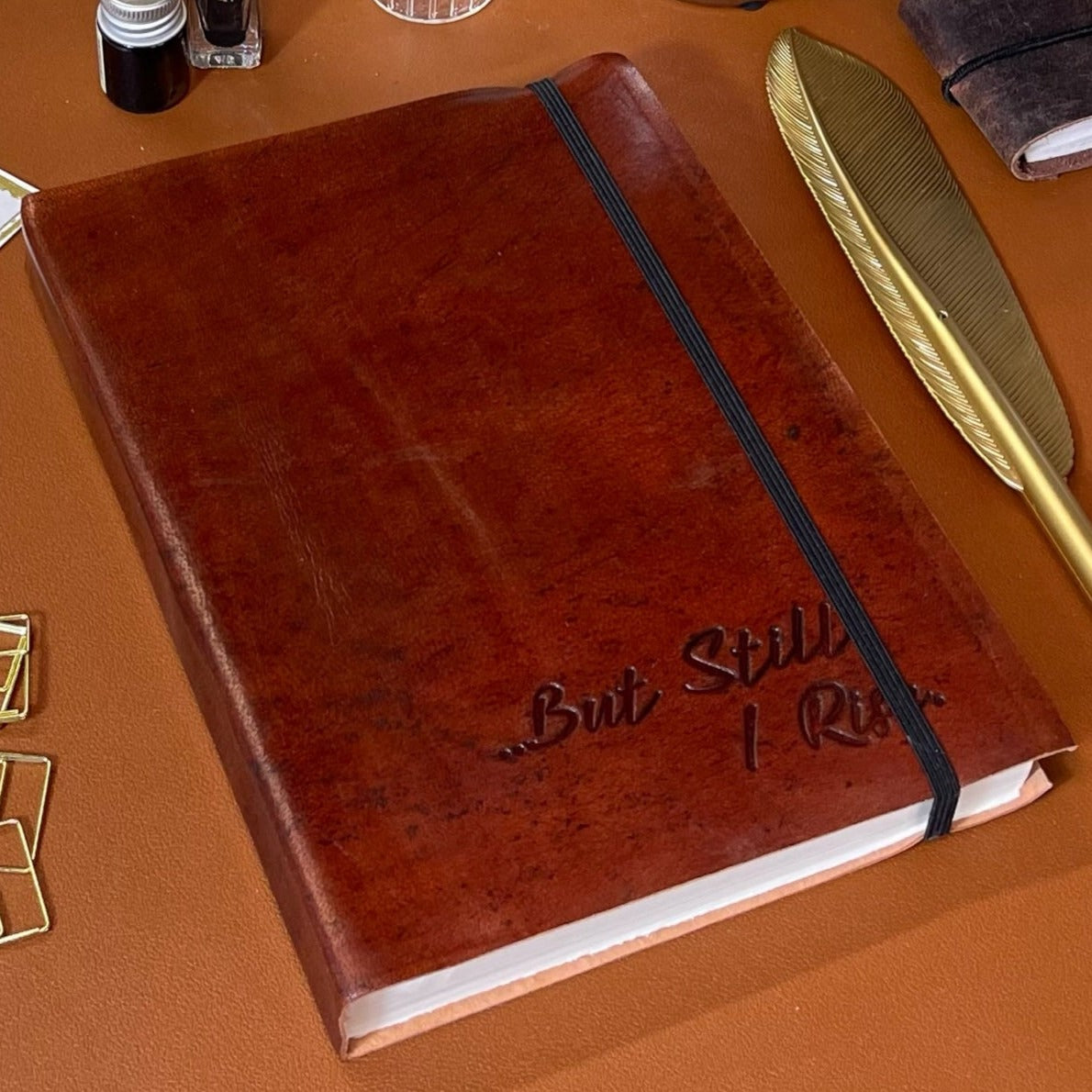 But Still I Rise Quote Leather Journal - 8x6 Size by Soothi