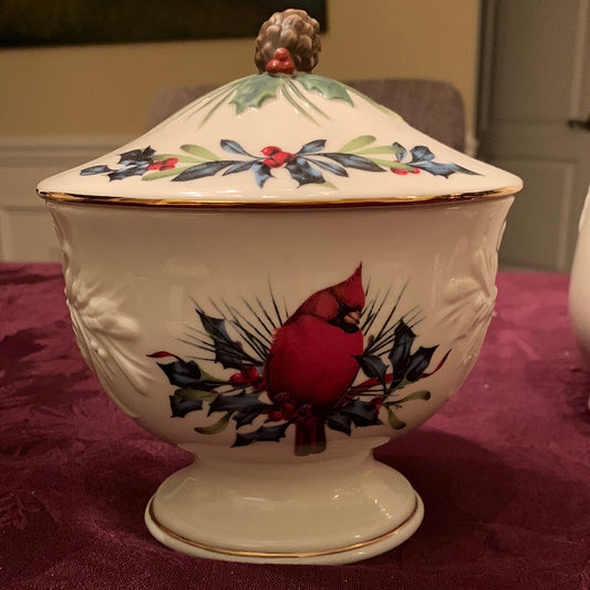 Footed Candy Dish with Lid - Lenox Winter Greetings