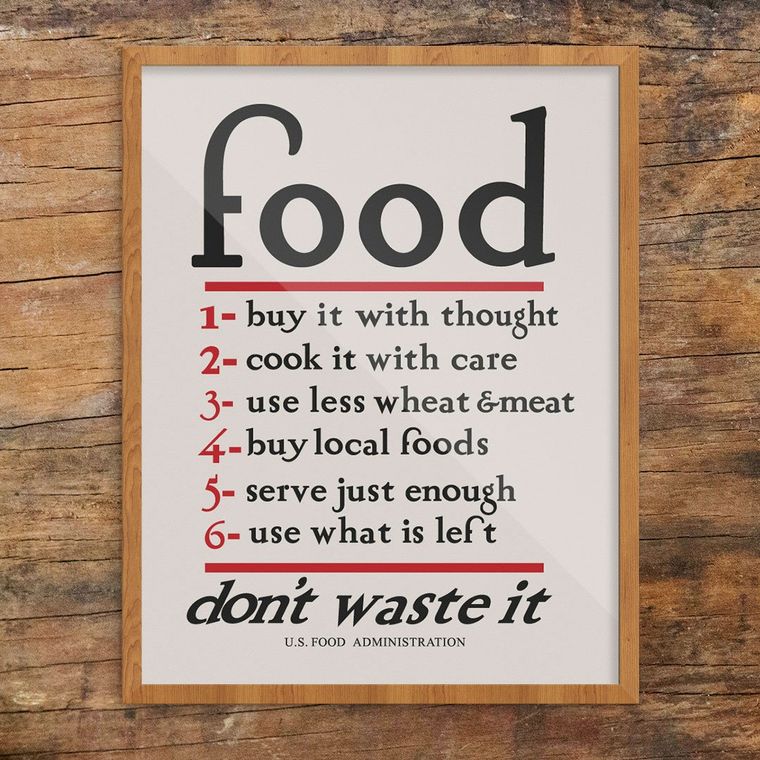 Framed Food Don't Waste It WPA 11 x 14 Print