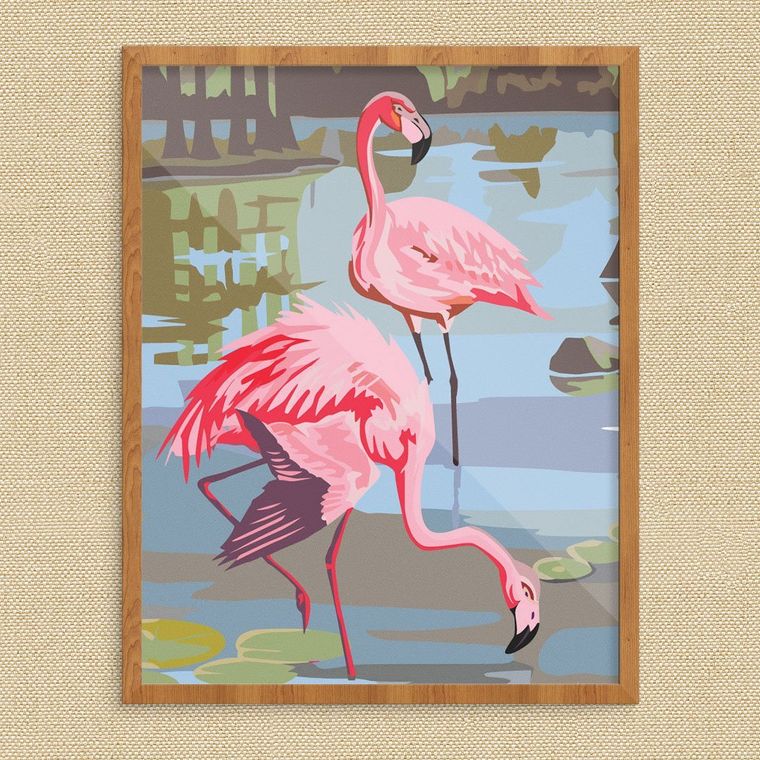 Paint By Numbers Pink Flamingos Finished 11 x 14 Print