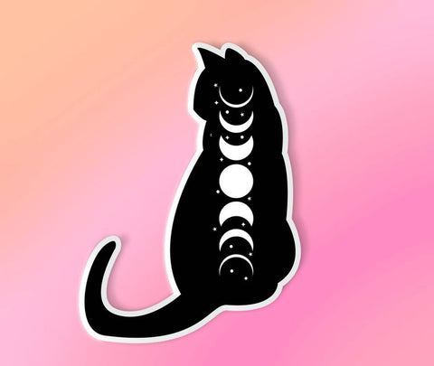 Black Cat Moon Phases Sticker - Vinyl Metaphysical Intention