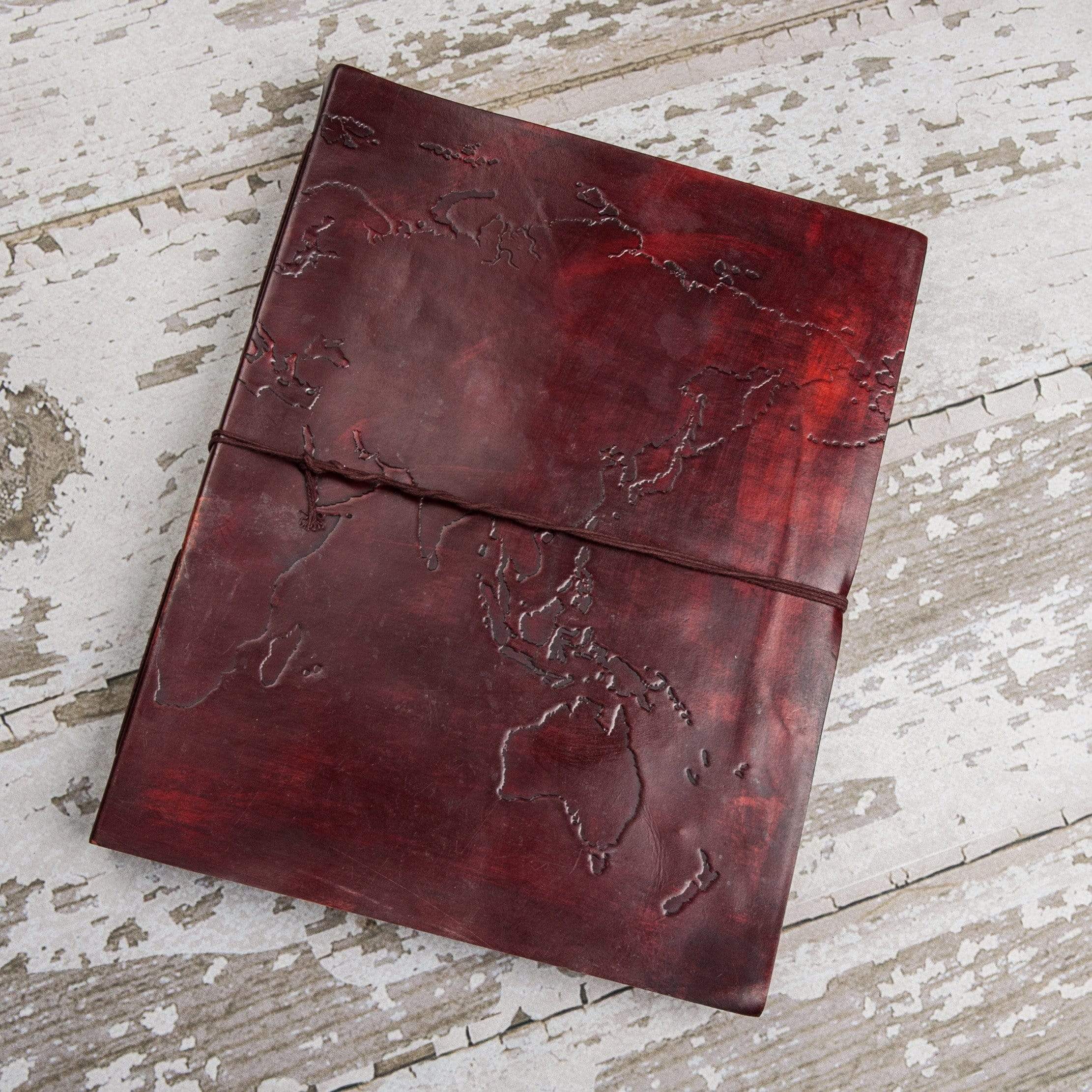 Extra Large World Map 14x11 Handmade Leather Journal by Soothi