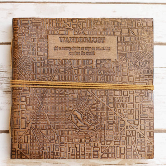 Wanderlust 7x7 Artist Handmade Leather Journal by Soothi
