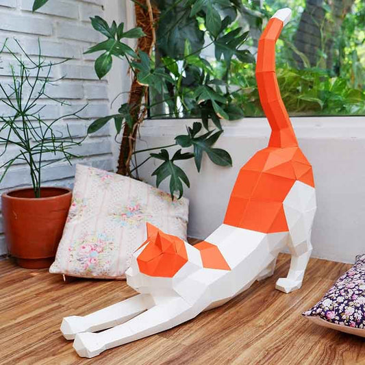 Stretching Cat 3D Paper Model by PAPERCRAFT WORLD