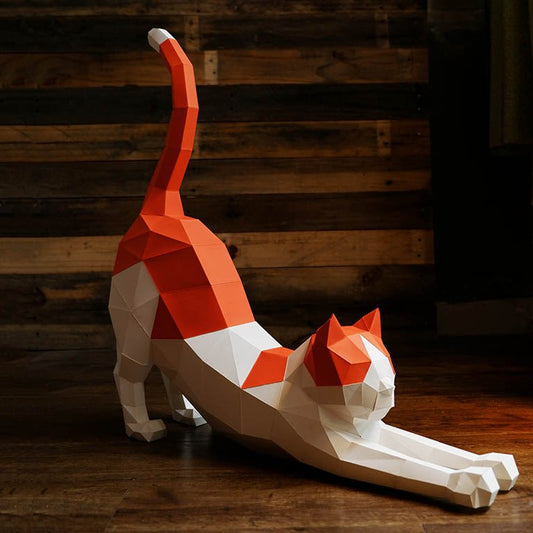 Stretching Cat 3D Paper Model by PAPERCRAFT WORLD